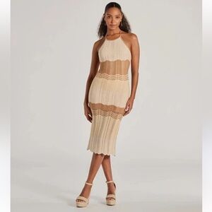 Windsor Sea Salt Vibes Halter Crochet Knit Midi Dress Size Small